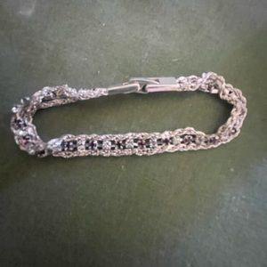 Silver Bracelet with Purple and Clear crystal stones